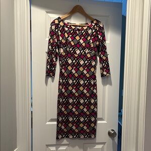 Diane Von Furstenberg Pink and Black Geometric Long Sleeve Dress
